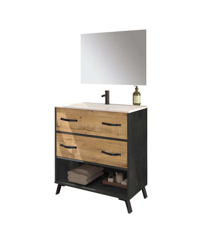 Hudson bathroom furniture 81 cm with sink and mirror.