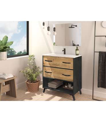 Hudson bathroom furniture 81 cm with sink and mirror.