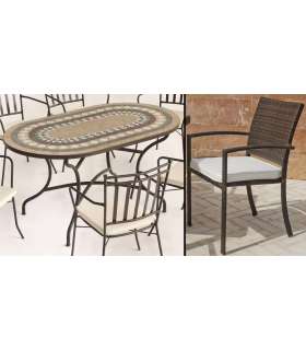 copy of Conjunto de mesa+6 sillones+6 cojines terraza jardín
