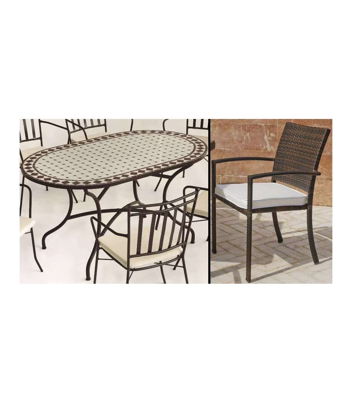 Conjunto de mesa+6 sillones+6 cojines terraza jardín mosaico