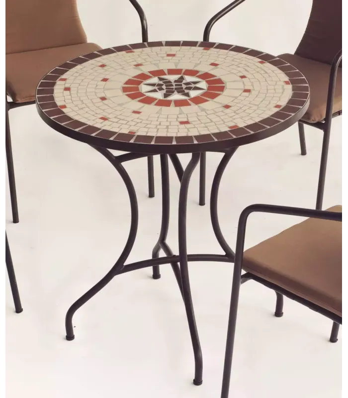 Mesa jardín Sicilia, 75 cm, bronce forja, mosaico