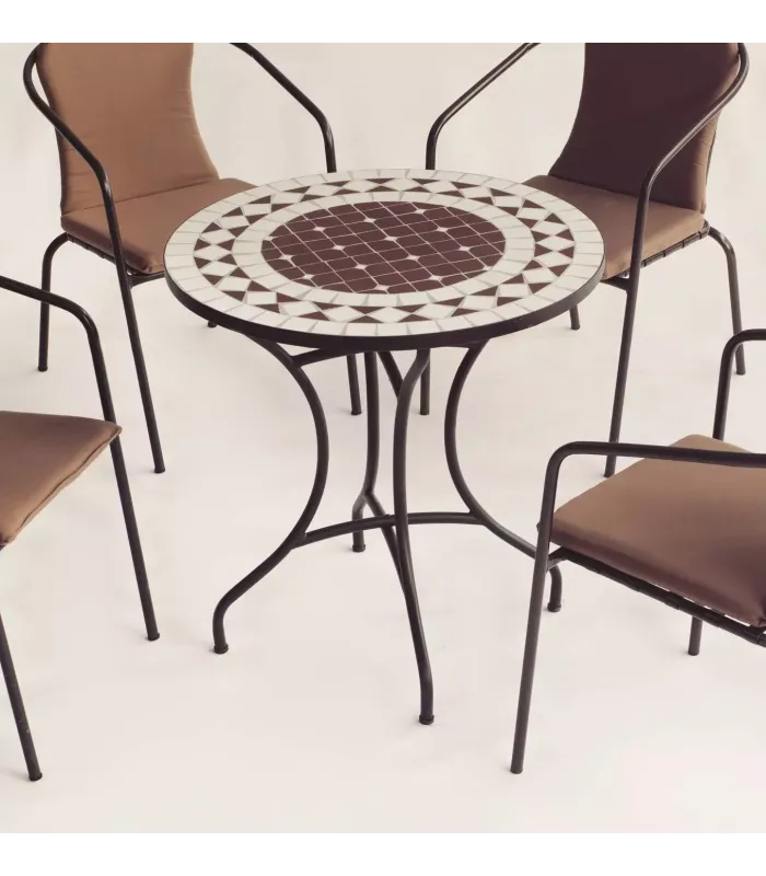 Conjunto jardín: Mesa mosaico + 4 sillones bronce