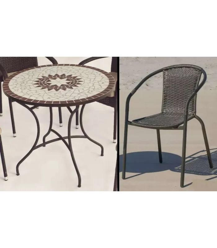 Conjunto jardín: mesa bronce + 4 sillones wicker