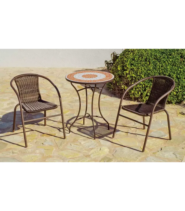 Muebles de jardín: mesa y 2 sillones mosaico bronce