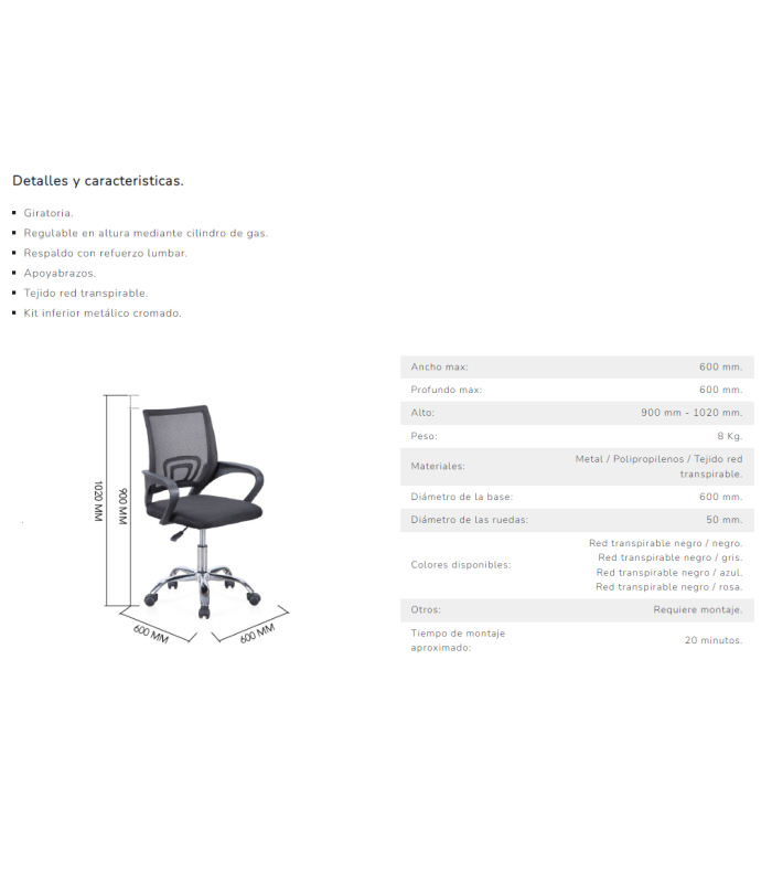 copy of Chaise de bureau pivotante Vita plusieurs couleurs au