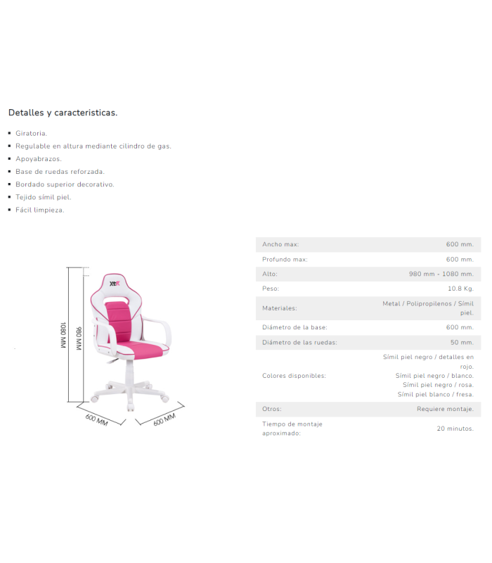 Fauteuil pivotant Xtr Junior réglable en hauteur en simili cuir