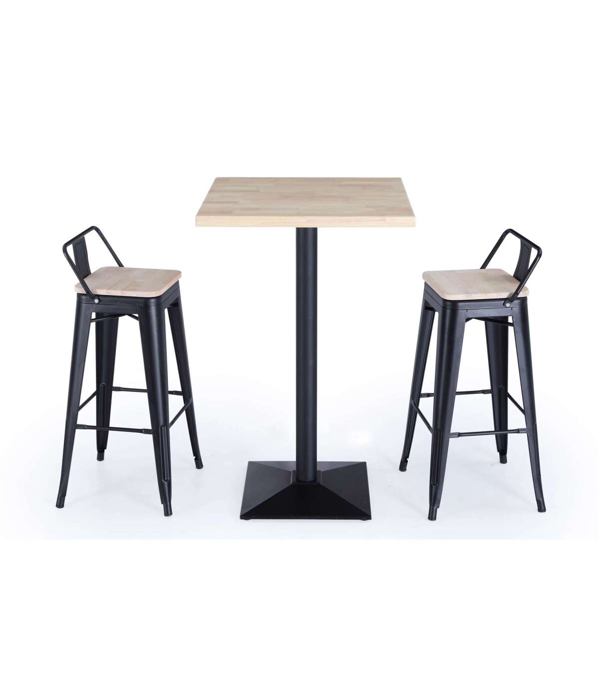 Conjunto industrial 4 taburetes tolix mesa bar 60 x 60 cm madera