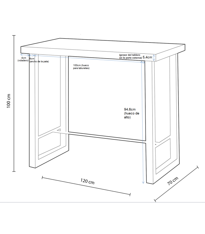 Mesa Alta Bar loft roble nordish 100 cm(alto)120 cm(ancho)70