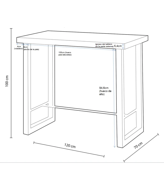 Mesa alta Loft roble nordish 120x70x100 cm