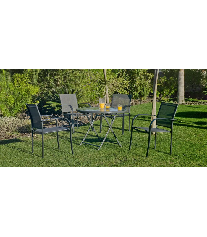 copy of Table set + 4 armchairs in Cordoba/Sulam-140/4 steel.