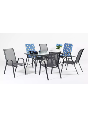 Conjunto de mesa y 4 sillones de acero gris