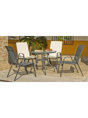 copy of Table set + 4 armchairs in Cordoba/Sulam-140/4 steel.