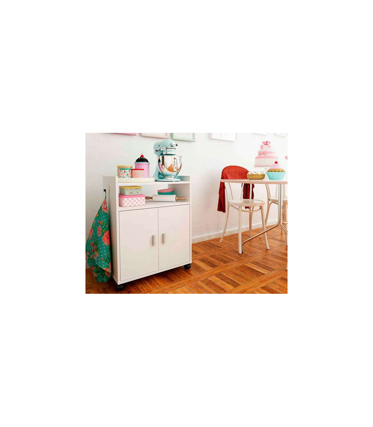 Mueble Microondas color Roble y Blanco 