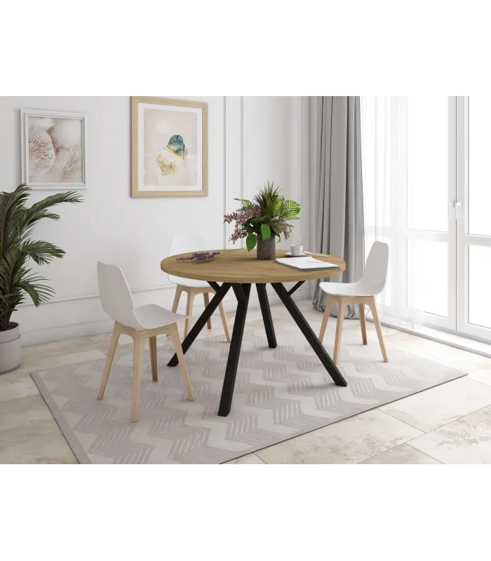 Mesa redonda Beli, 120cm, acabado natural, 77cm alto