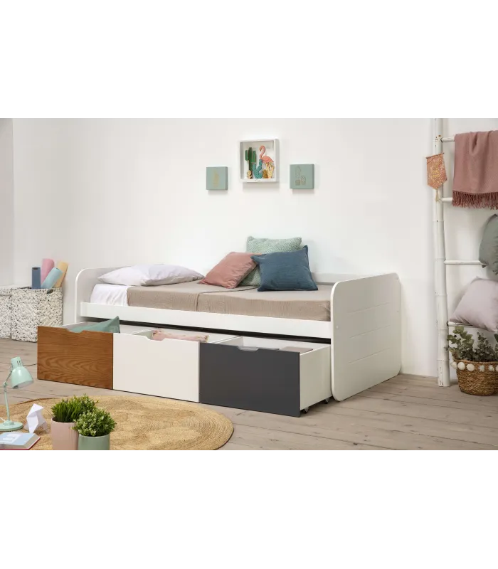 Cama nido Romina con 3 cajones en color blanco