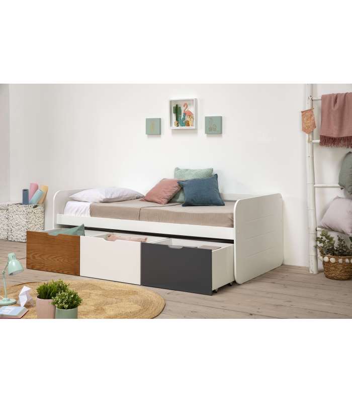 copy of Lit gigogne pour matelas de 90 cm Finition blanc Redona