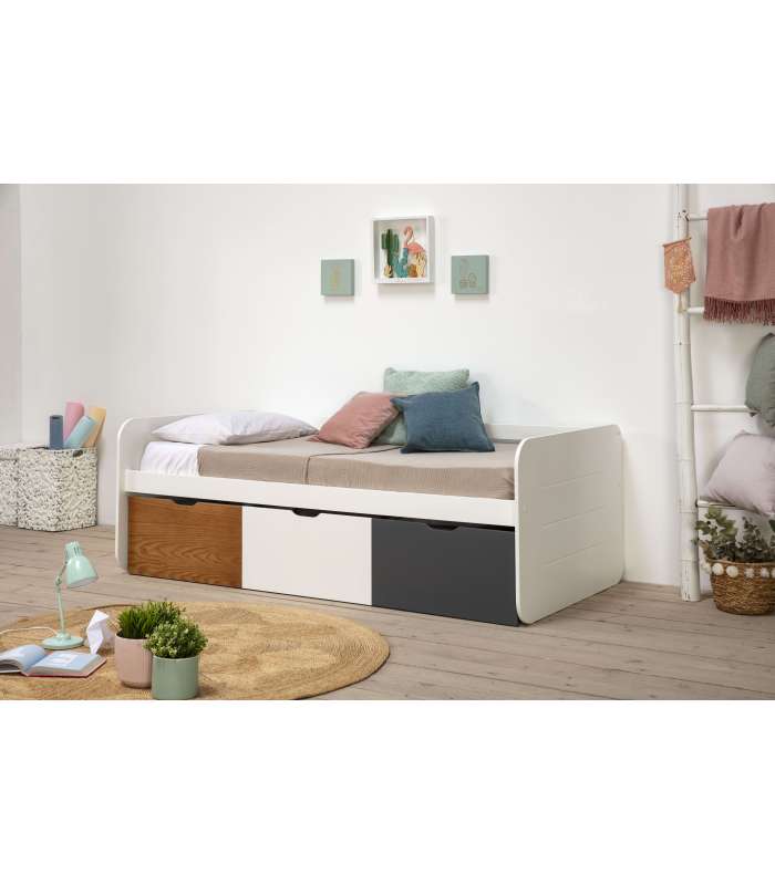 copy of Lit gigogne pour matelas de 90 cm Finition blanc Redona