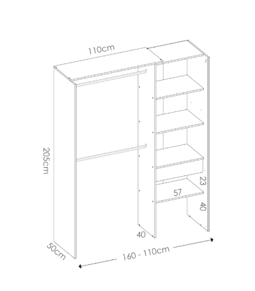 Vestidor Siles Para Dormitorio Con Cortina, 3 Baldas Y 1 Cajon En