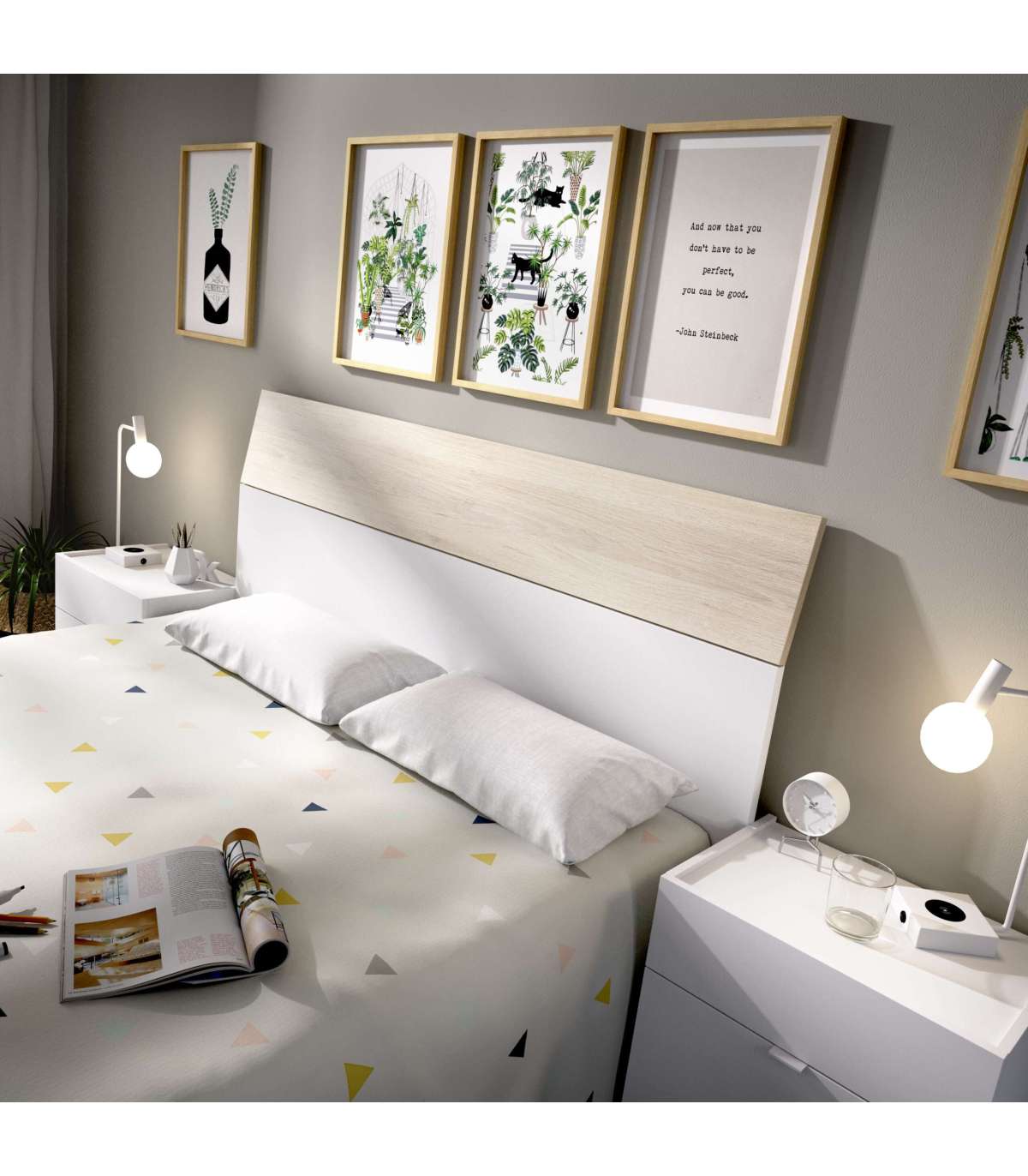 Dormitorio Gia con comoda doble en blanco natural