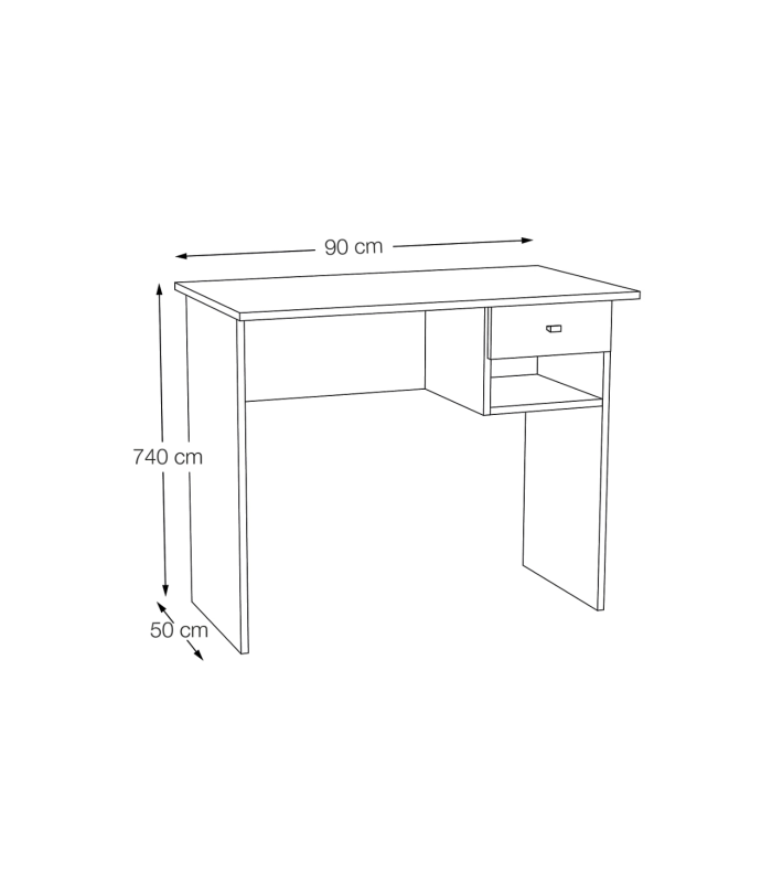 Oak or white desk with a drawer.