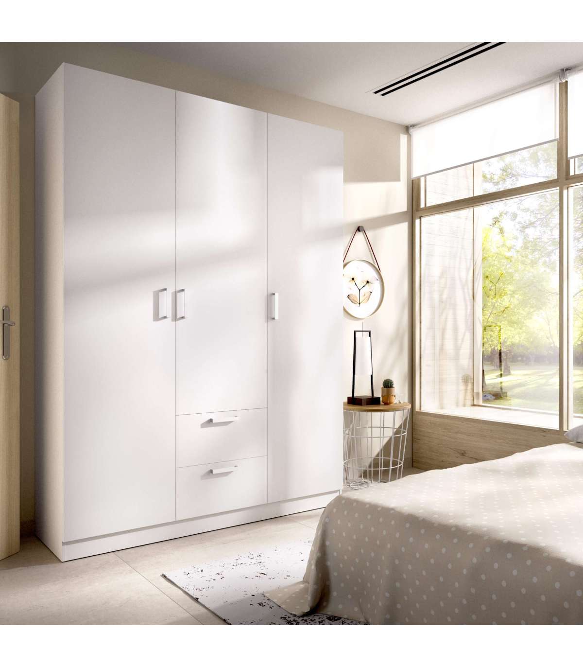 Tucson - Armario moderno para dormitorio, con dos cajones, tres armarios  grandes, color blanco