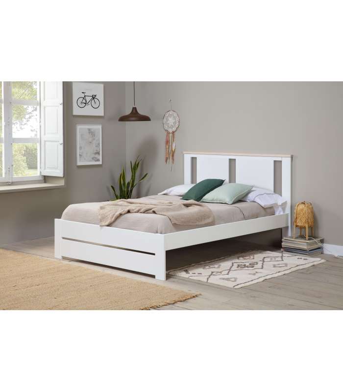 copy of BED 1.60 GABI W/DRAWER WHITE LAC/WAX BL W/SOMIER