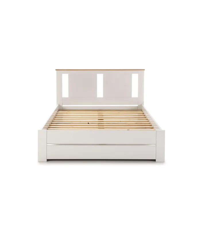 Cama Elara blanca para matrimonios, diseño elegante.