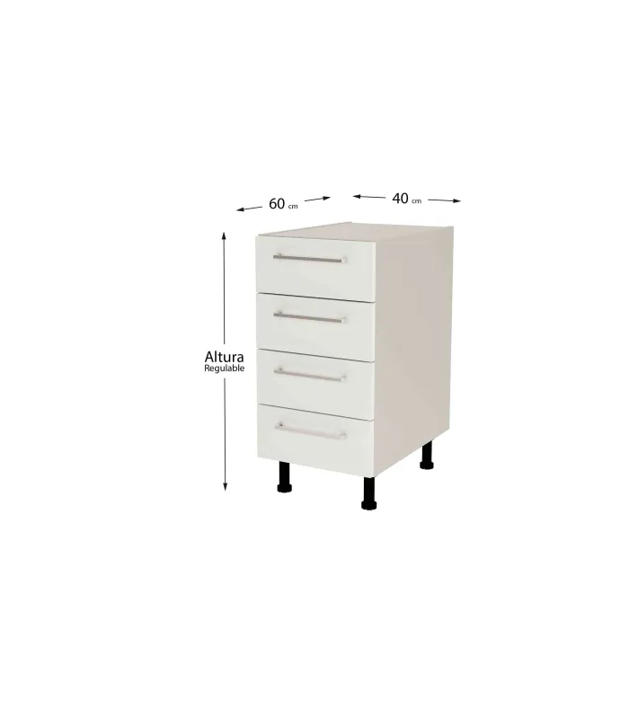 Mueble de cocina gris cream y blanco mate, 4 cajones