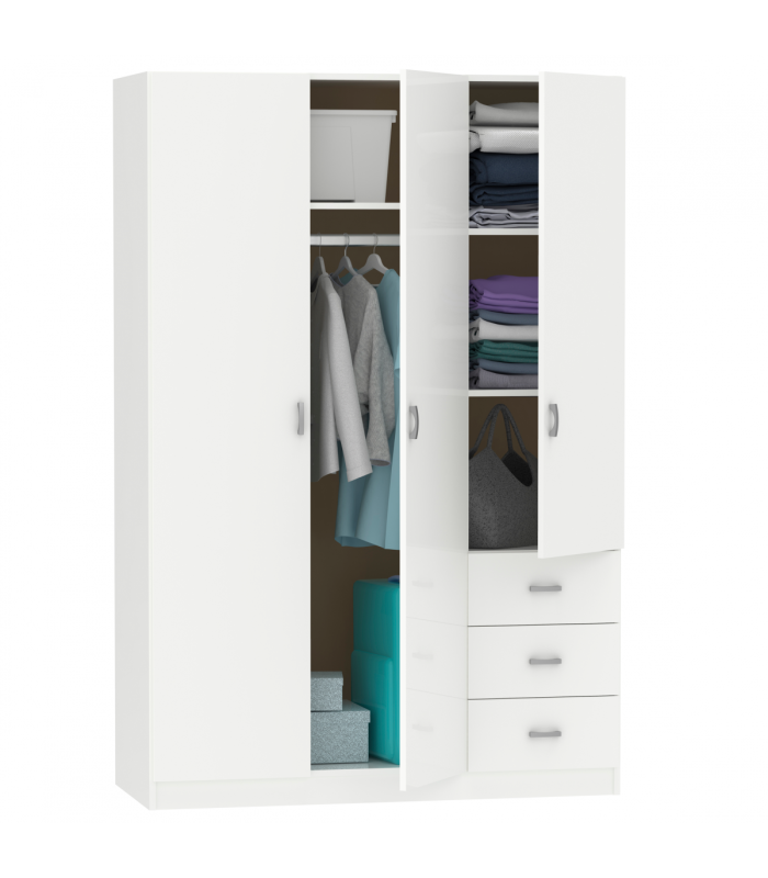 Armoire avec 3 portes battantes et 3 tiroirs en finition chêne