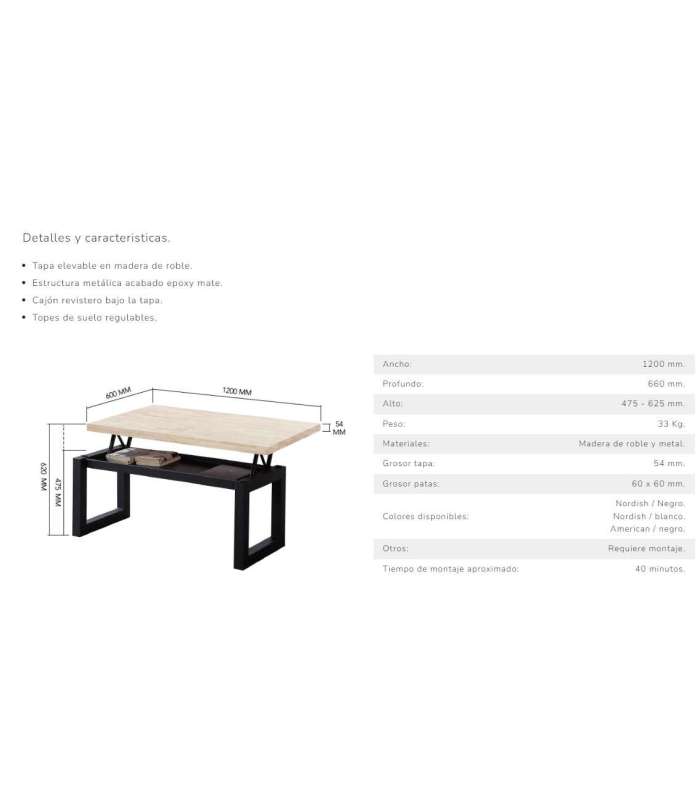 copy of Raised center table Loft in wild oak white or black