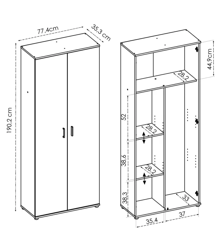 Armario multiusos natural 2 puertas, 78x190x35 cm