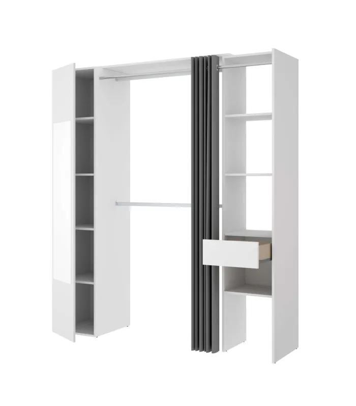 Armario vestidor blanco con espejo y cortina