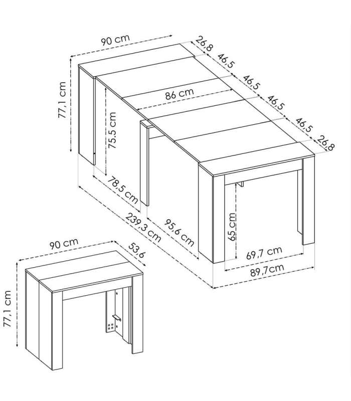 Mesa de comedor Bailen multifunción extensible en madera