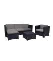 cópia de Conjunto de sofá com 2 pufes + 2 poltronas + mesa de centro para terraço ou jardim modelo Eider acabamento grafite.