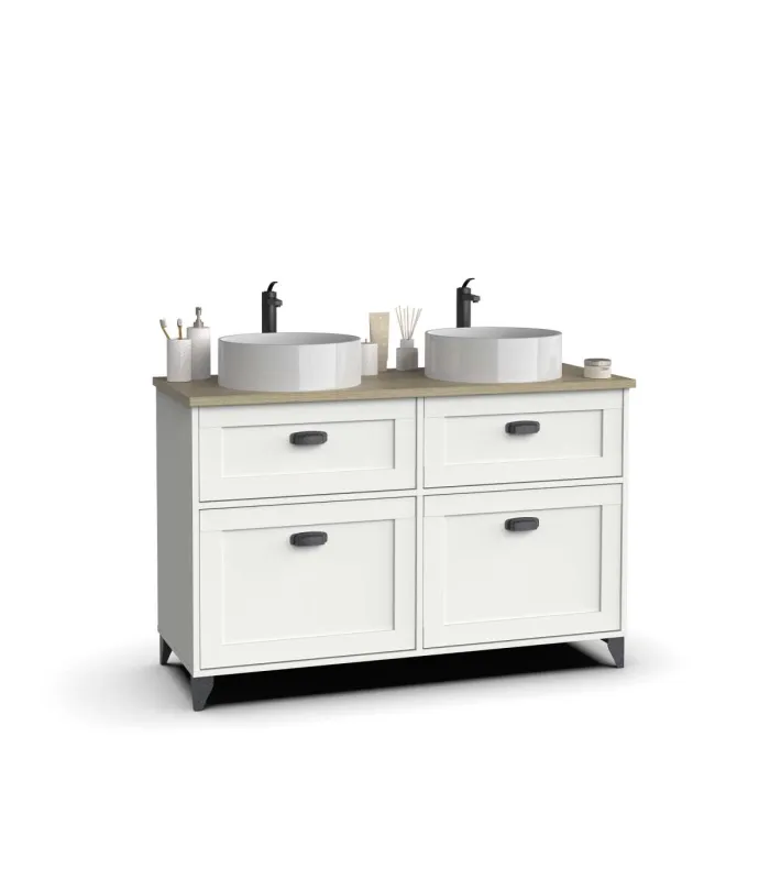 Mueble baño 2 lavabos cerámicos Toscana, blanco
