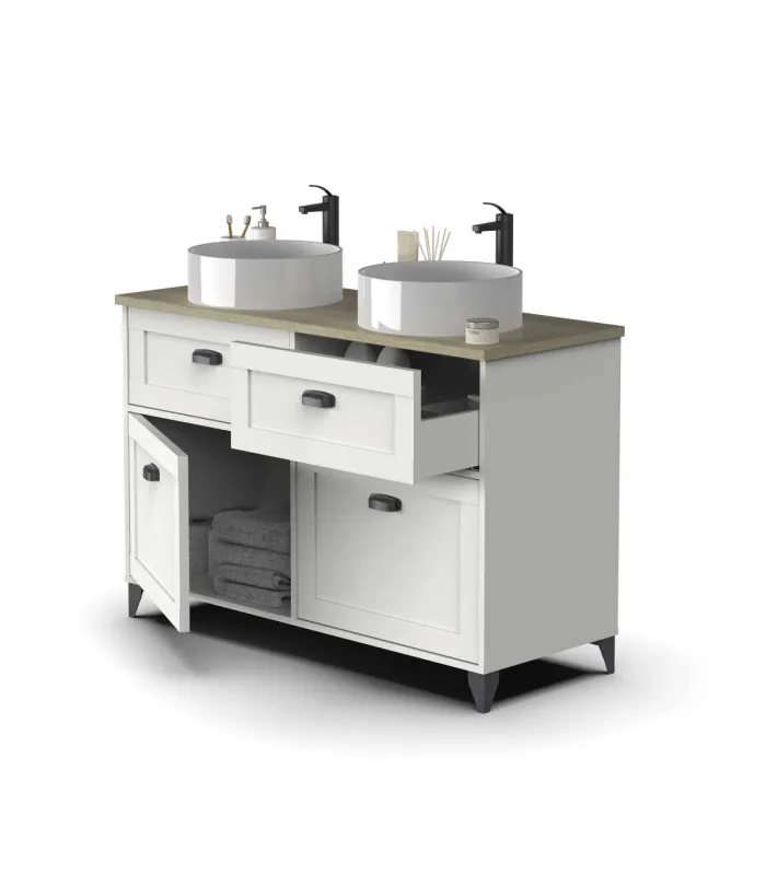 Mueble baño 2 lavabos cerámicos Toscana, blanco