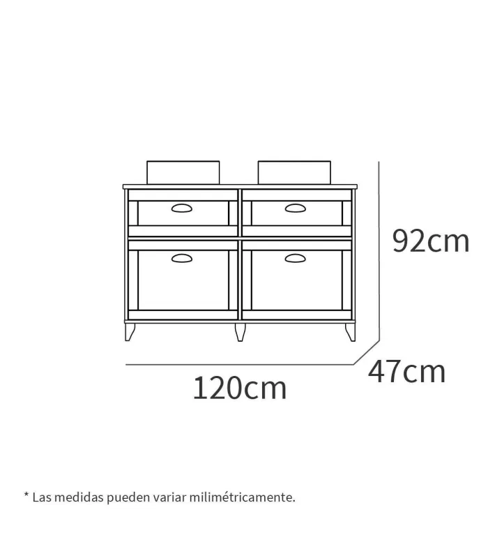 Mueble baño 2 lavabos cerámicos Toscana, blanco