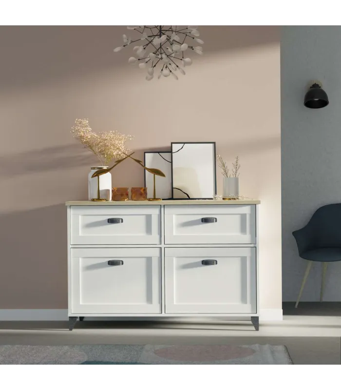 Aparador Portobello blanco, 2 puertas y 2 cajones