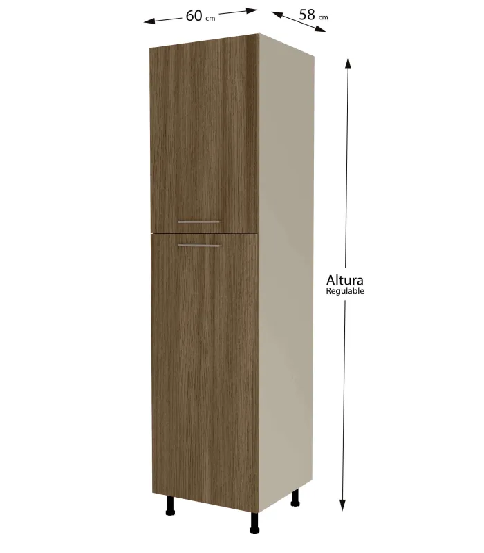 Columna despensero 2 puertas nogal noceto, 235x60x58 cm
