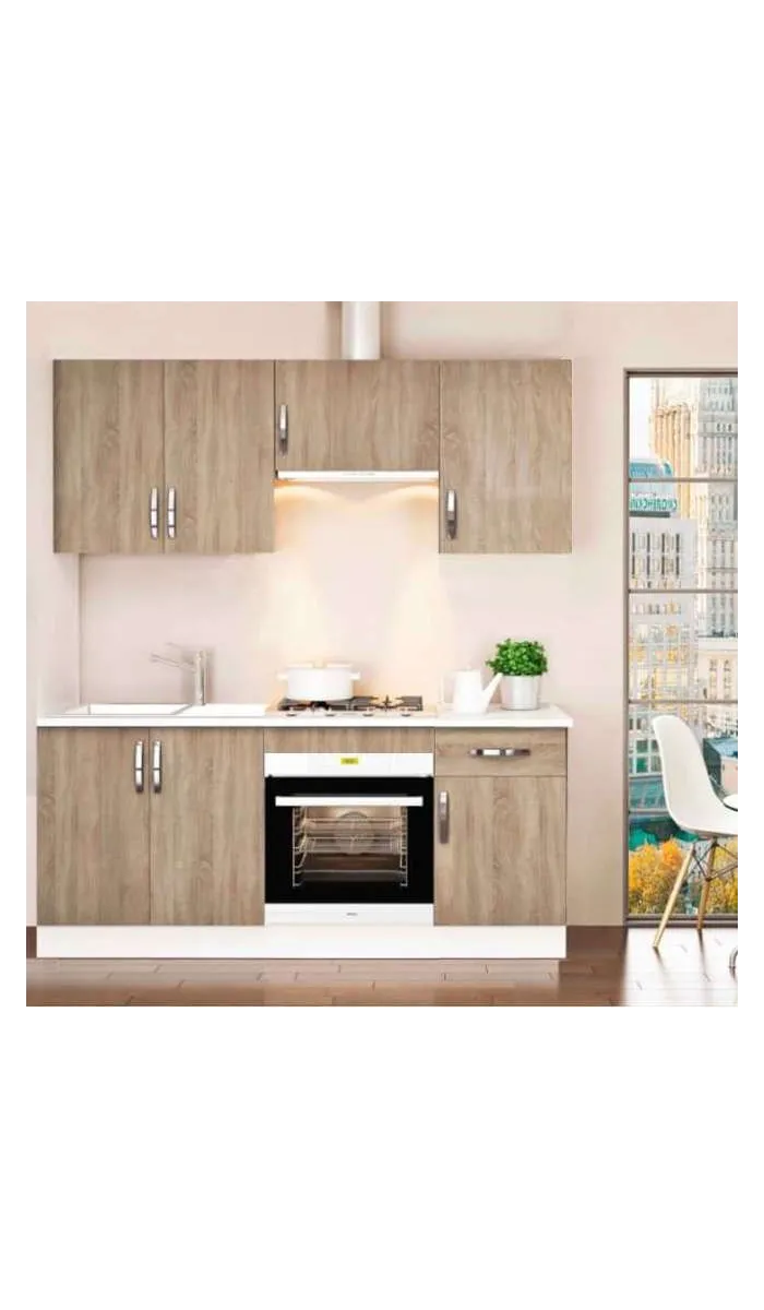 Cocina completa 180 cm roble cortez, elegante y funcional