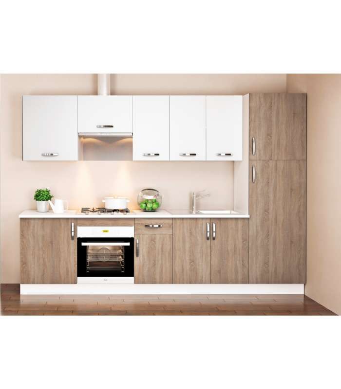 Cocina completa 3 metros(ancho) color roble-blanco KIT-KITMD