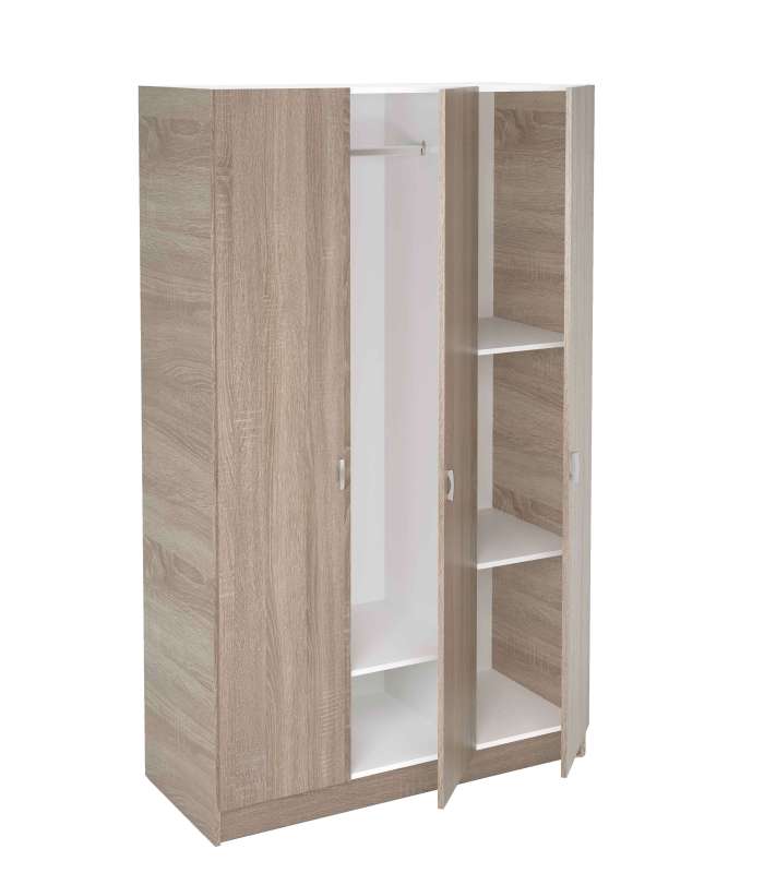 Armoire 3 portes battantes finition chêne ou blanc 200 cm