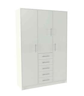 Armario blanco 3 puertas, 5 cajones, 200x130x50 cm