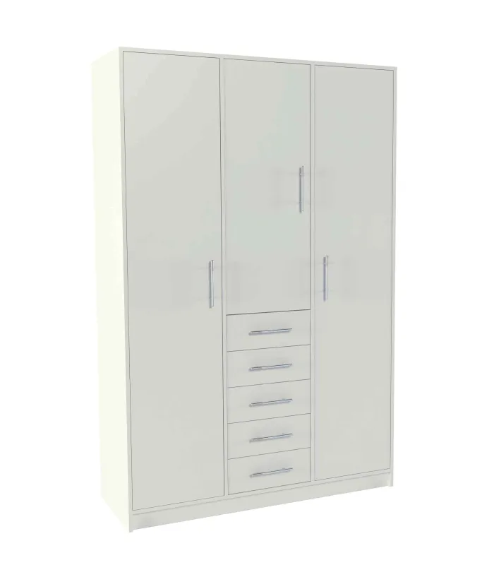 Armario blanco 3 puertas, 5 cajones, 200x130x50 cm