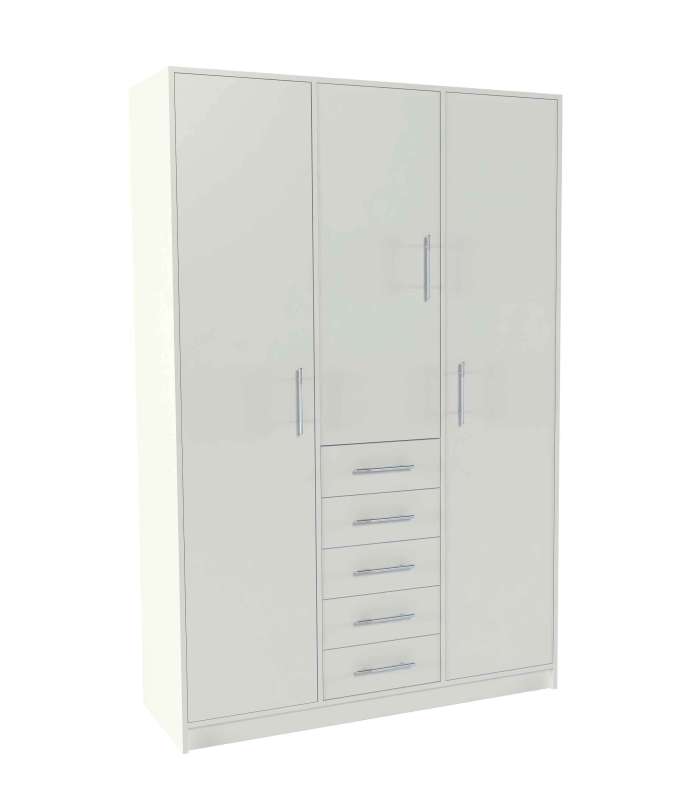 Armoire 3 portes battantes 5 tiroirs finition chêne ou blanc