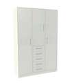 Armario 3 puertas abatibles 5 cajones acabado blanco, 200 cm(alto)130 cm(ancho)50 cm(fondo)