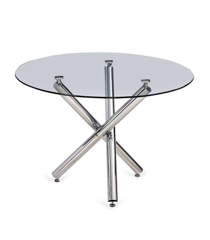 Table ronde Triana avec plateau en verre et pieds chromés 75