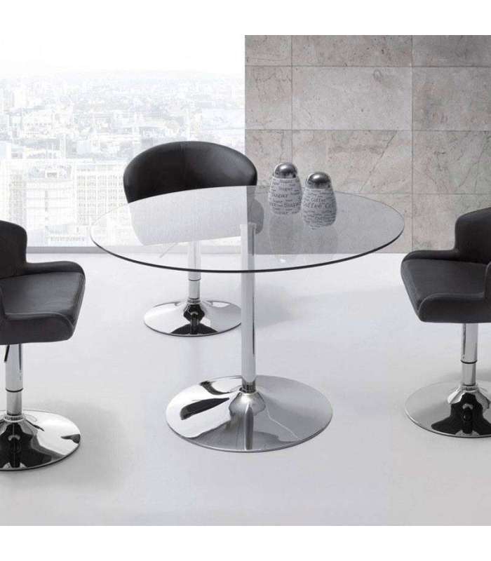 copy of Triana round table glass lid and chrome legs of 110 cm.