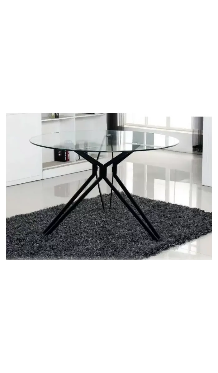 Mesa redonda River con tapa de cristal y patas negras