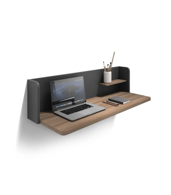 Mesa suspensa moderna em madeira de noz e grafite